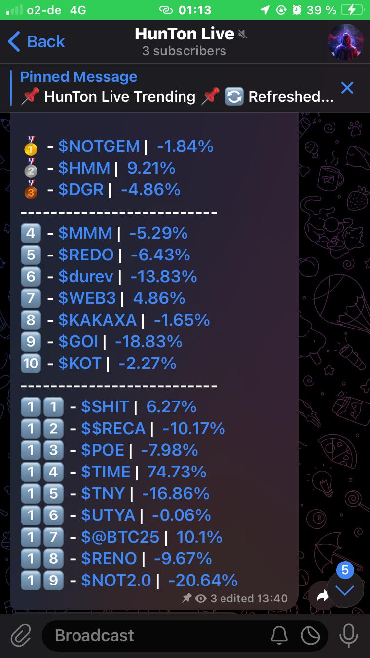 Hunton bot project list and trending interface